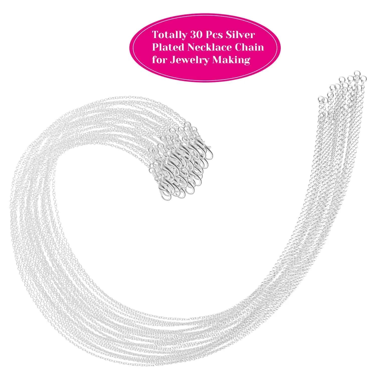 selizo Silver Plated Cable Necklace Chains 24 Inches (61 cm) | 30 Pack Bulk for Jewelry Making - view 2
