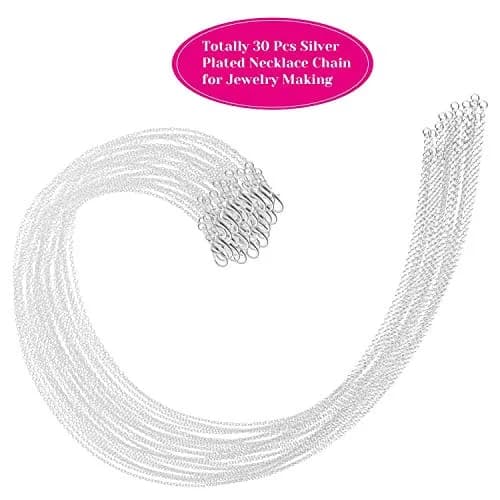 selizo Silver Plated Cable Necklace Chains 24 Inches (61 cm) | 30 Pack Bulk for Jewelry Making thumbnail 2