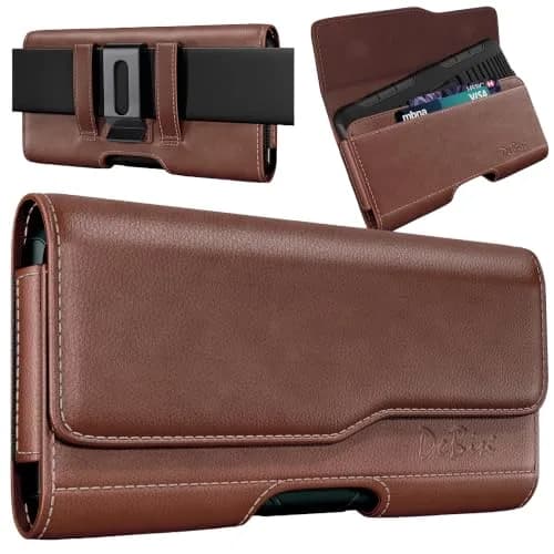 DeBin Leather Belt Holster for iPhone 15 Plus/Pro Max, Samsung S26+ Plus 5G — Brown | Fits Phones with Case On thumbnail 5