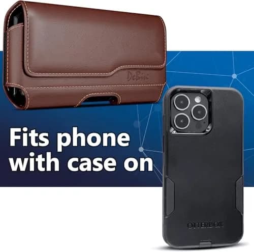 DeBin Leather Belt Holster for iPhone 15 Plus/Pro Max, Samsung S26+ Plus 5G — Brown | Fits Phones with Case On thumbnail 2