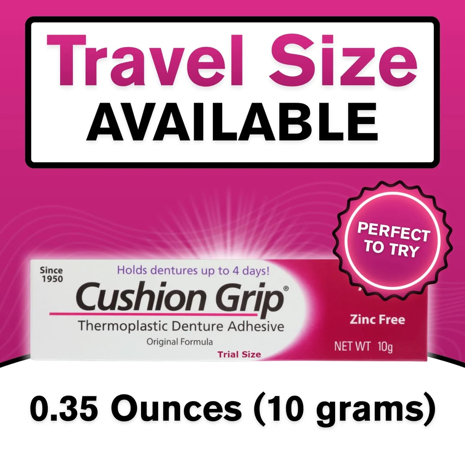 Cushion Grip Thermoplastic Denture Adhesive 10g (0.35 oz) | Holds Dentures Securely for Up to 4 Days - view 2