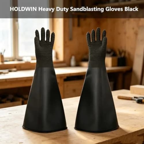 HOLDWIN Heavy Duty Sandblasting Gloves Rubber Gloves for Sandblaster Protective Safety Work Black Striped 24.8" | High Wear Resistance thumbnail 2