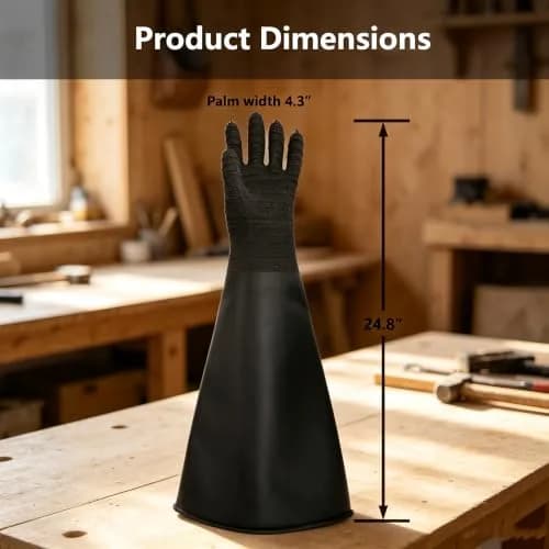 HOLDWIN Heavy Duty Sandblasting Gloves Rubber Gloves for Sandblaster Protective Safety Work Black Striped 24.8" | High Wear Resistance thumbnail 3