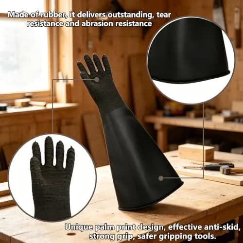 HOLDWIN Heavy Duty Sandblasting Gloves Rubber Gloves for Sandblaster Protective Safety Work Black Striped 24.8" | High Wear Resistance thumbnail 4