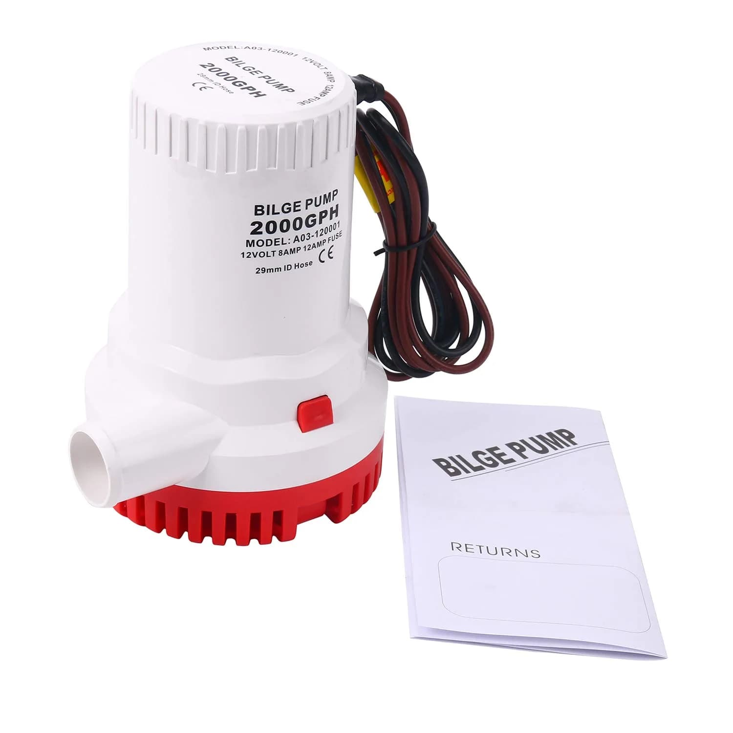 NovelBee 12V Bilge Pump 2000GPH | Marine Electric Boat Pump with Stainless Steel Shaft - main product image