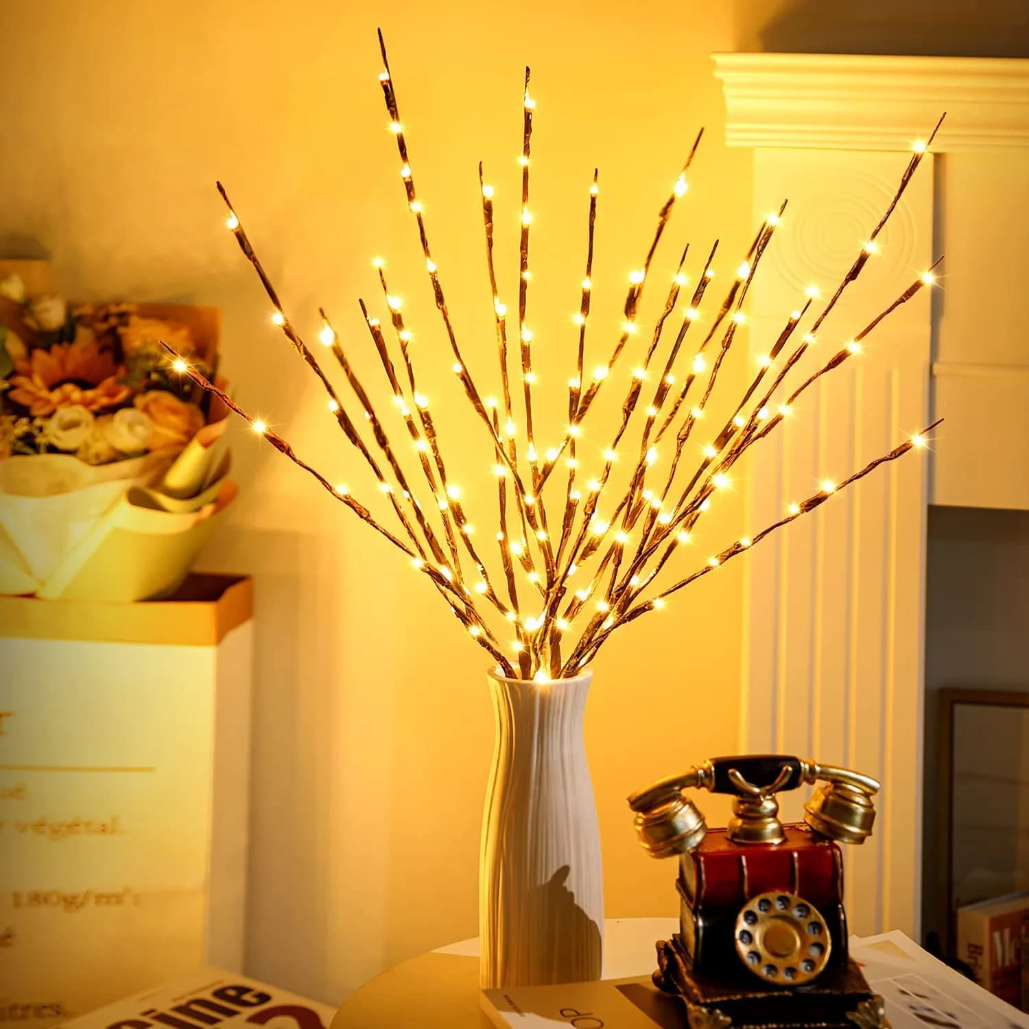 KXCOFTXI 3-Pack 30" Twig Lights USB Plug-in Branches Lights, 60 Warm White LEDs | Bendable Decorative Lights for Vases - view 4