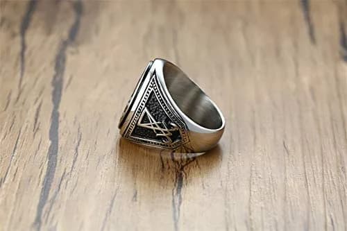 VNOX Sigil of Lucifer Seal of Satan Symbol Signet Ring Band for Men, Talisman Amulet Jewelry (Silver-Lucifer, Size 11) thumbnail 4
