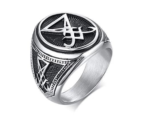 VNOX Sigil of Lucifer Seal of Satan Symbol Signet Ring Band for Men, Talisman Amulet Jewelry (Silver-Lucifer, Size 11) thumbnail 1
