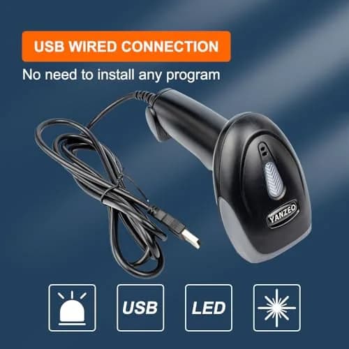 Yanzeo Wired USB CCD Handheld Barcode Scanner L1100 Black | 200 Scans/Sec thumbnail 4