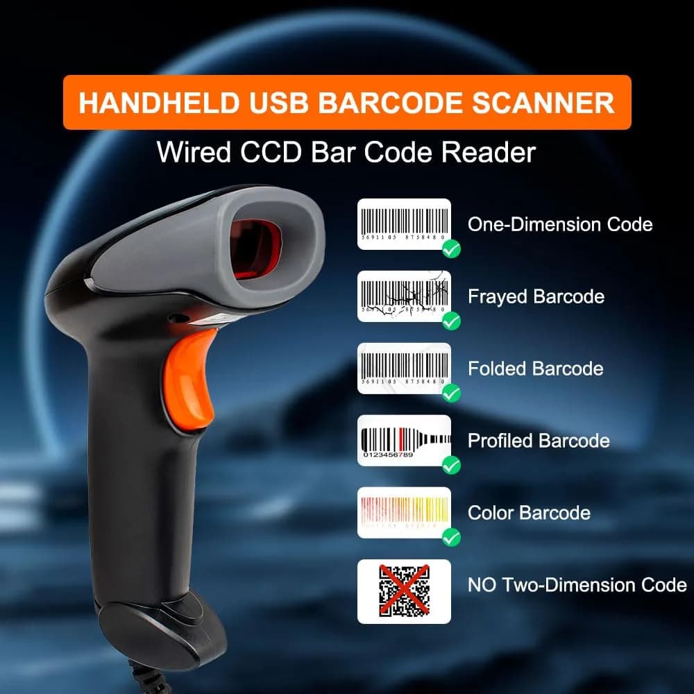Yanzeo Wired USB CCD Handheld Barcode Scanner L1100 Black | 200 Scans/Sec - view 2
