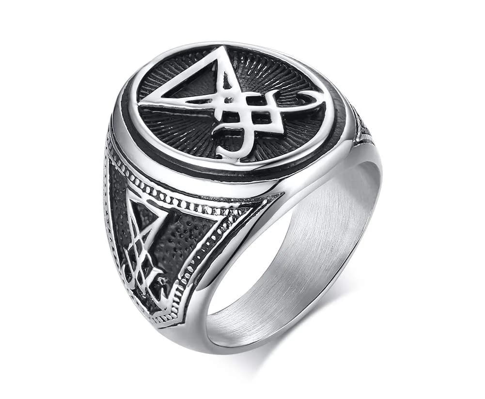 VNOX Sigil of Lucifer Seal of Satan Symbol Signet Ring Band for Men, Talisman Amulet Jewelry (Silver-Lucifer, Size 9) - main product image