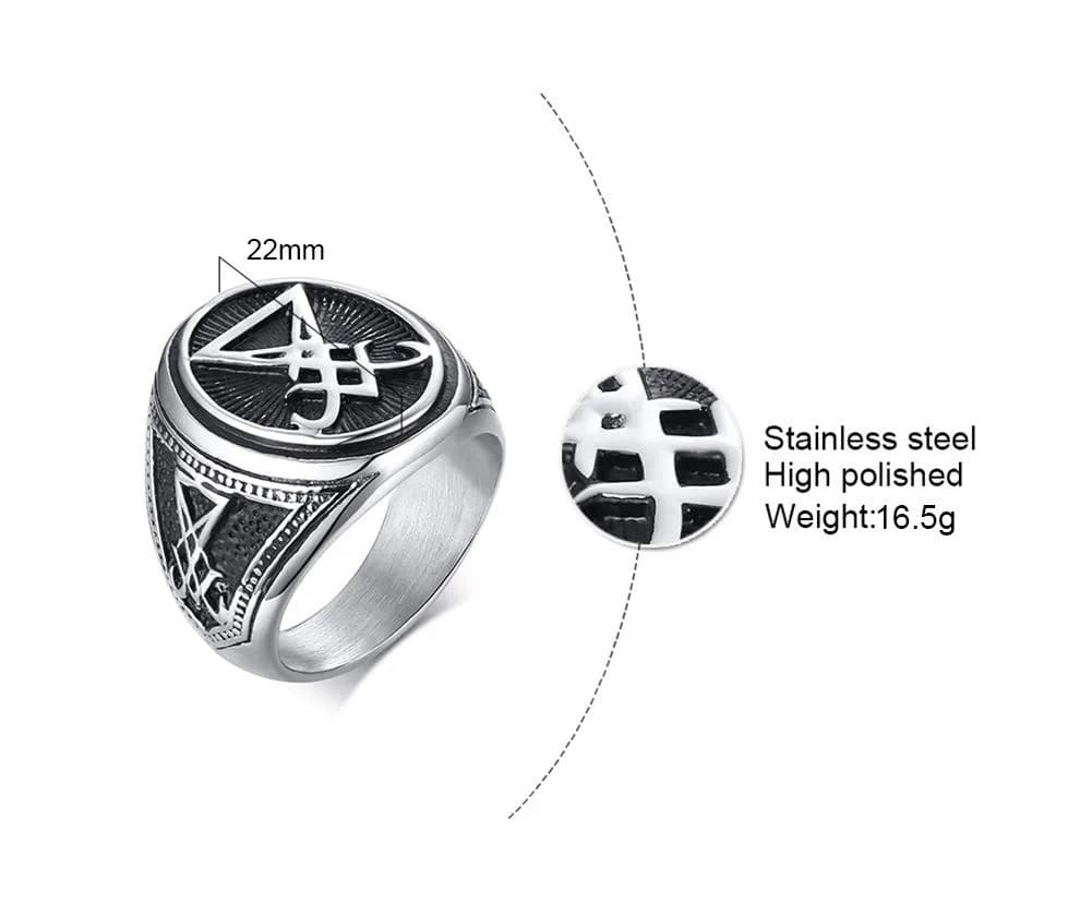 VNOX Sigil of Lucifer Seal of Satan Symbol Signet Ring Band for Men, Talisman Amulet Jewelry (Silver-Lucifer, Size 9) - view 2