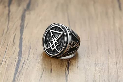 VNOX Sigil of Lucifer Seal of Satan Symbol Signet Ring Band for Men, Talisman Amulet Jewelry (Silver-Lucifer, Size 9) thumbnail 3