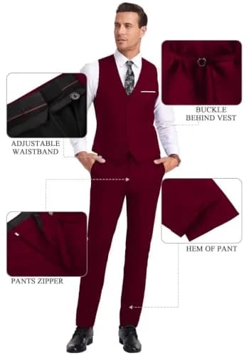 Mrbuerly Men Suit 3 Pieces Burgundy Slim Fit XL | Modern Wedding & Formal Wear thumbnail 6