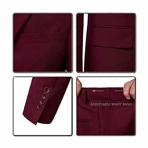 Mrbuerly Men Suit 3 Pieces Burgundy Slim Fit XL | Modern Wedding & Formal Wear thumbnail 9