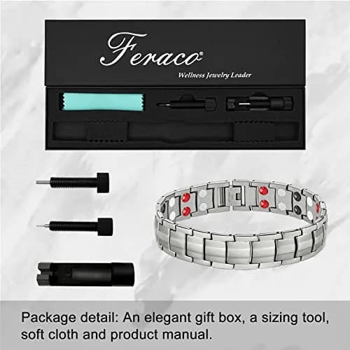 Feraco Magnetic Bracelet Titanium Steel Double Row 4 Elements Silver | Hypoallergenic & Adjustable thumbnail 4