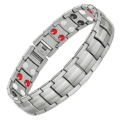 Feraco Magnetic Bracelet Titanium Steel Double Row 4 Elements Silver | Hypoallergenic & Adjustable thumbnail 1