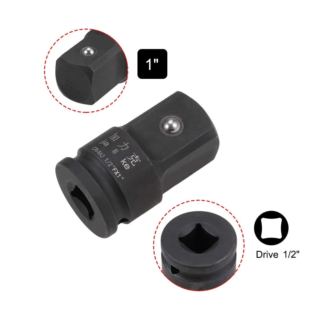 uxcell Impact Socket Adapter 1/2" F to 1" M | Chrome-Moly Steel, Impact-Resistant - view 3