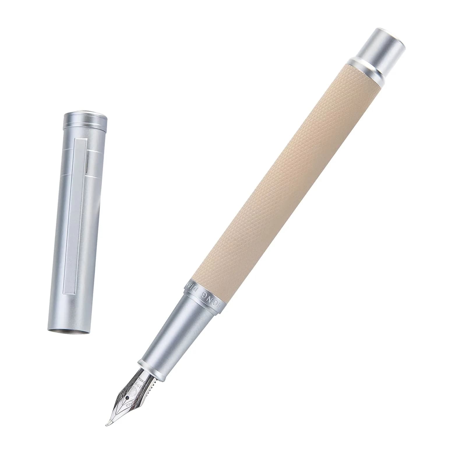 Asvine Silver Birch Forest Aluminum Fountain Pen Bent Nib (Fine to Broad) with Metal Box Fude Pen Set 13.8cm (5.43in) | Smooth Ink Flow - main product image