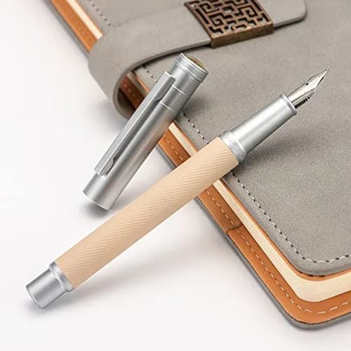 Asvine Silver Birch Forest Aluminum Fountain Pen Bent Nib (Fine to Broad) with Metal Box Fude Pen Set 13.8cm (5.43in) | Smooth Ink Flow thumbnail 2