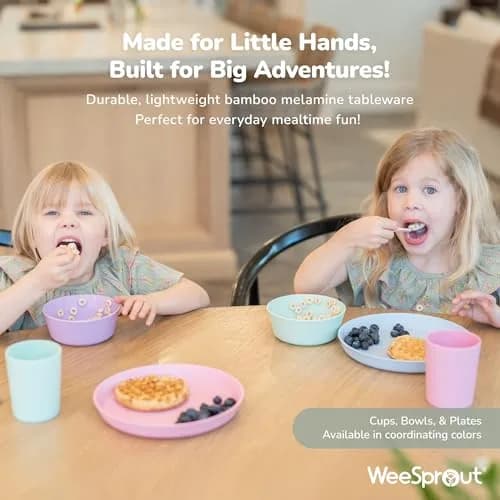 WeeSprout Bamboo Plates Set of 4 Kid-Sized Dinnerware 20cm (7.87in) | BPA-Free & Dishwasher Safe thumbnail 7