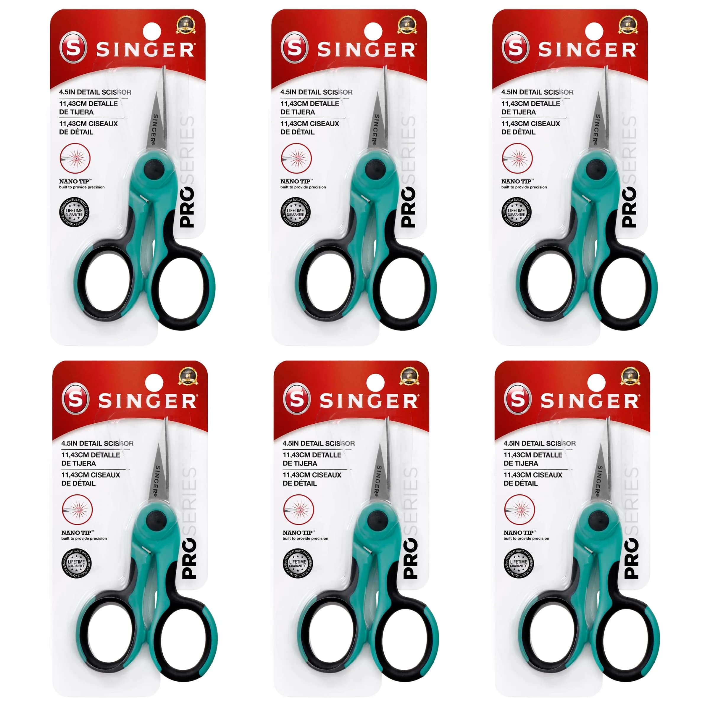 SINGER 4.5" Serger & Detail Embroidery Scissors, Sharp Tip, 6 Count | Precision Crafting Tool for Sewing & Embroidery — Teal