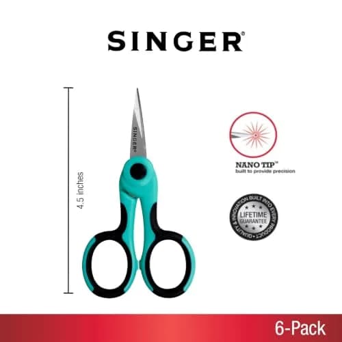 SINGER 4.5" Serger & Detail Embroidery Scissors, Sharp Tip, 6 Count | Precision Crafting Tool for Sewing & Embroidery thumbnail 2