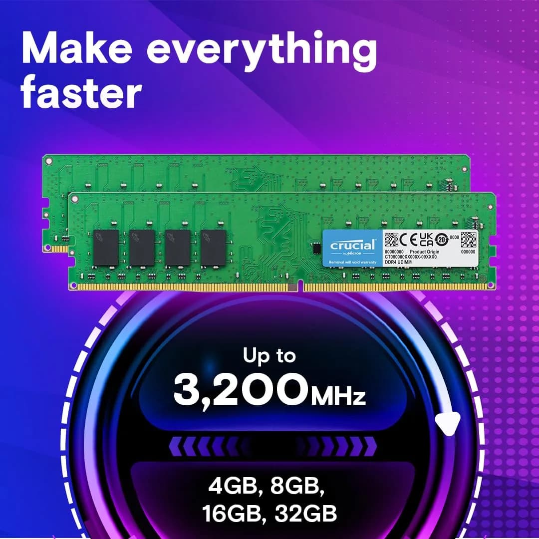 Crucial 64GB DDR4 RAM Kit (2x32GB) 3200MHz UDIMM | Boosts System Performance & Multitasking - view 2