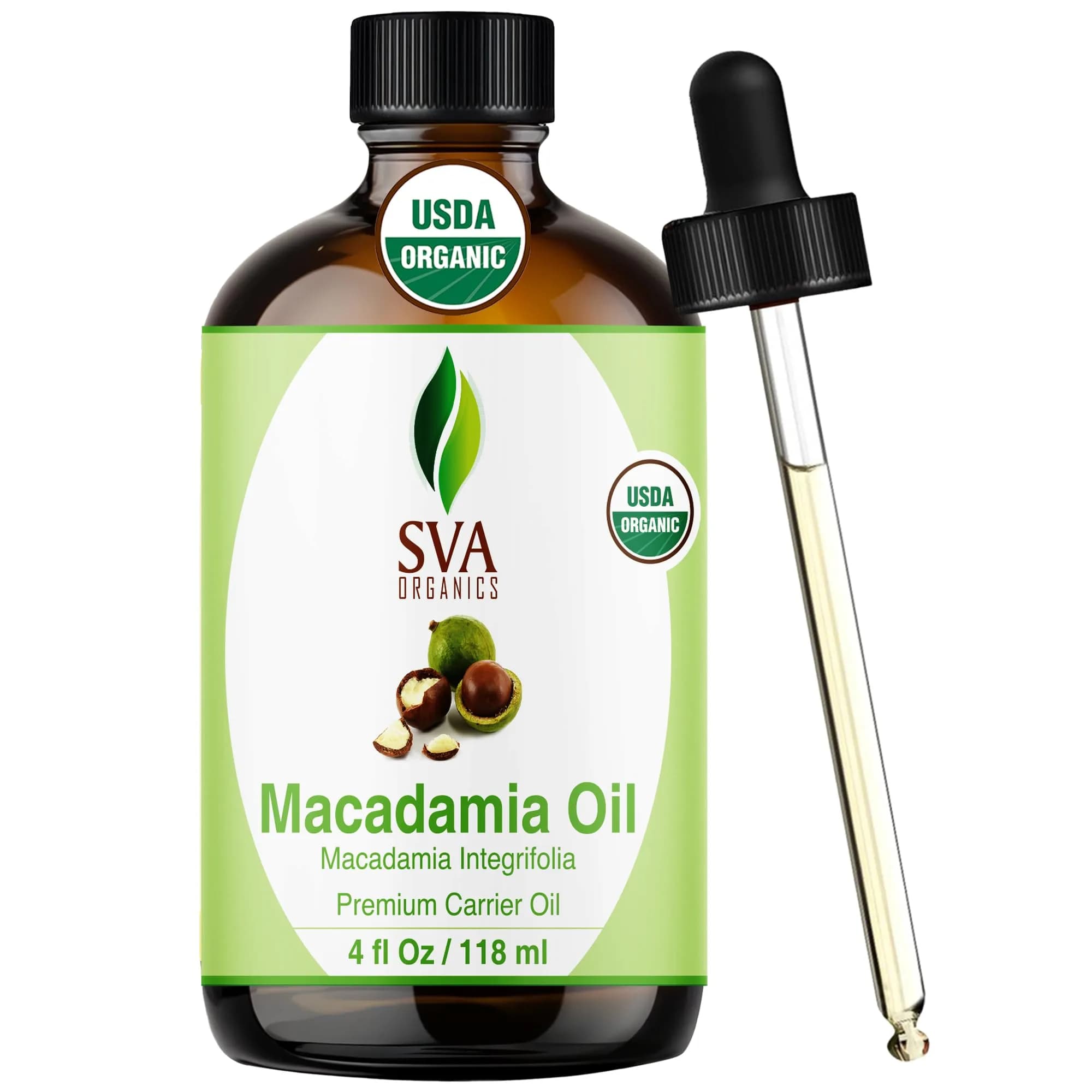 SVA ORGANICS Organic Macadamia Seed Carrier Oil 118 ml (4 Fl Oz) | Cold-Pressed, Unscented, Pure for Skin & Hair - main product image