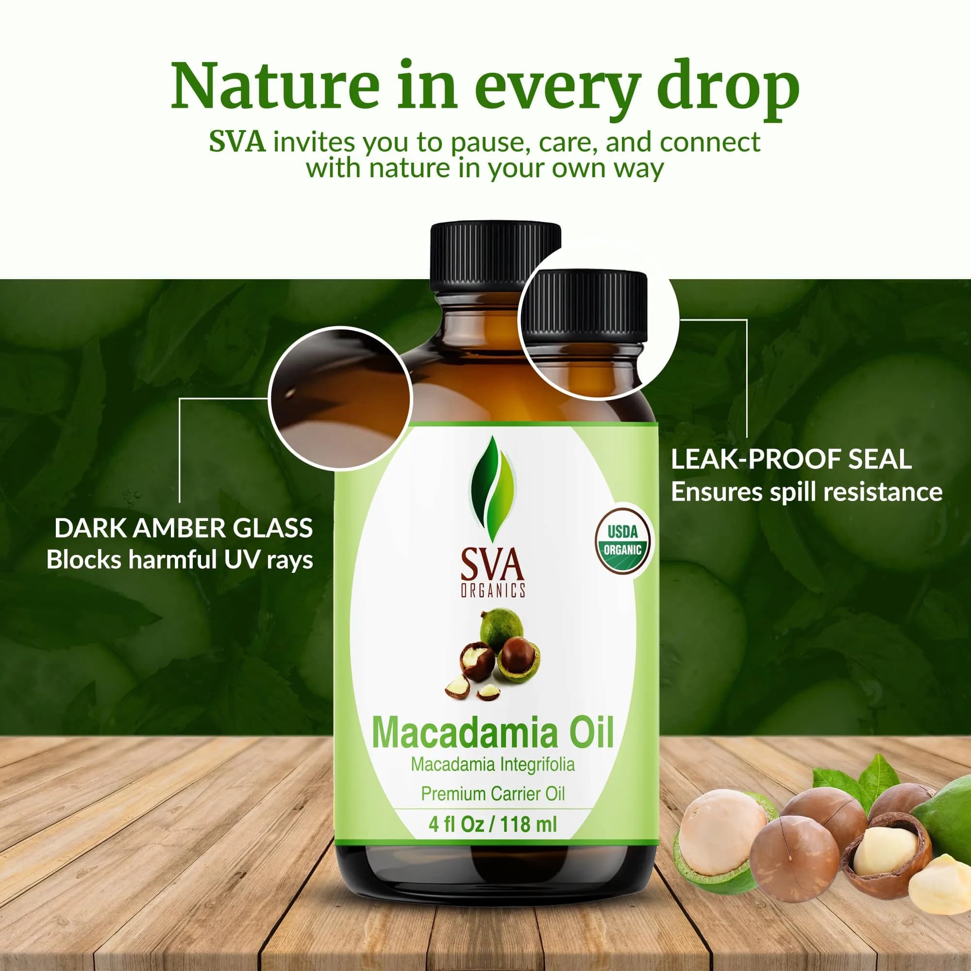 SVA ORGANICS Organic Macadamia Seed Carrier Oil 118 ml (4 Fl Oz) | Cold-Pressed, Unscented, Pure for Skin & Hair - view 7