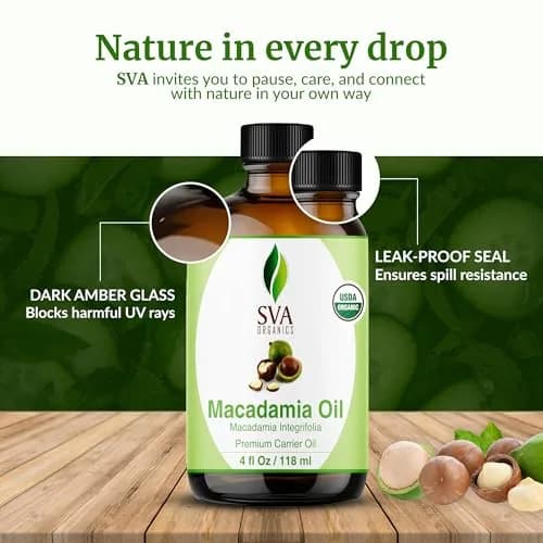SVA ORGANICS Organic Macadamia Seed Carrier Oil 118 ml (4 Fl Oz) | Cold-Pressed, Unscented, Pure for Skin & Hair thumbnail 7