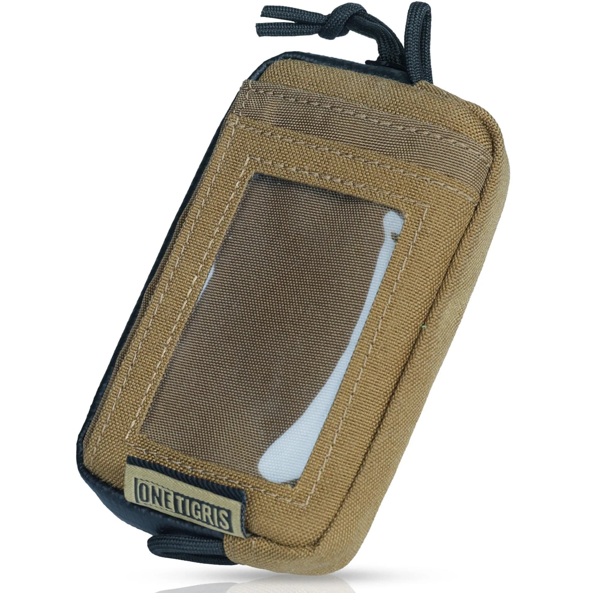 ONETIGRIS Tactical Front Pocket Wallet Coyote Brown | 4 Card Slots, Zippered Coin Pouch, ID Window