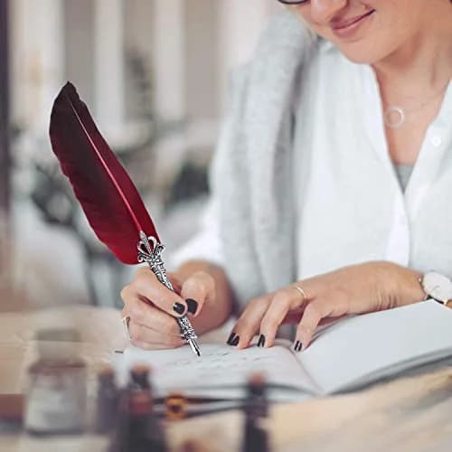 KABEER ART Red Feather Dip Pen Set with 5 Nibs | Smooth Ink Flow Writing Instrument thumbnail 4