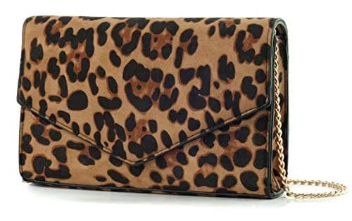 HOXIS Leopard Print Envelope Evening Clutch Women Chain Shoulder Bag (Brown Leopard Print) | Detachable Chain Strap thumbnail 1