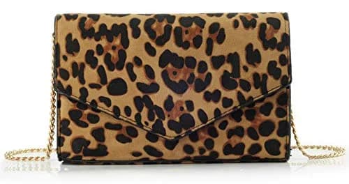 HOXIS Leopard Print Envelope Evening Clutch Women Chain Shoulder Bag (Brown Leopard Print) | Detachable Chain Strap thumbnail 4