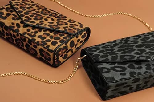 HOXIS Leopard Print Envelope Evening Clutch Women Chain Shoulder Bag (Brown Leopard Print) | Detachable Chain Strap thumbnail 6