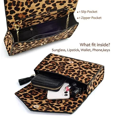 HOXIS Leopard Print Envelope Evening Clutch Women Chain Shoulder Bag (Brown Leopard Print) | Detachable Chain Strap thumbnail 7