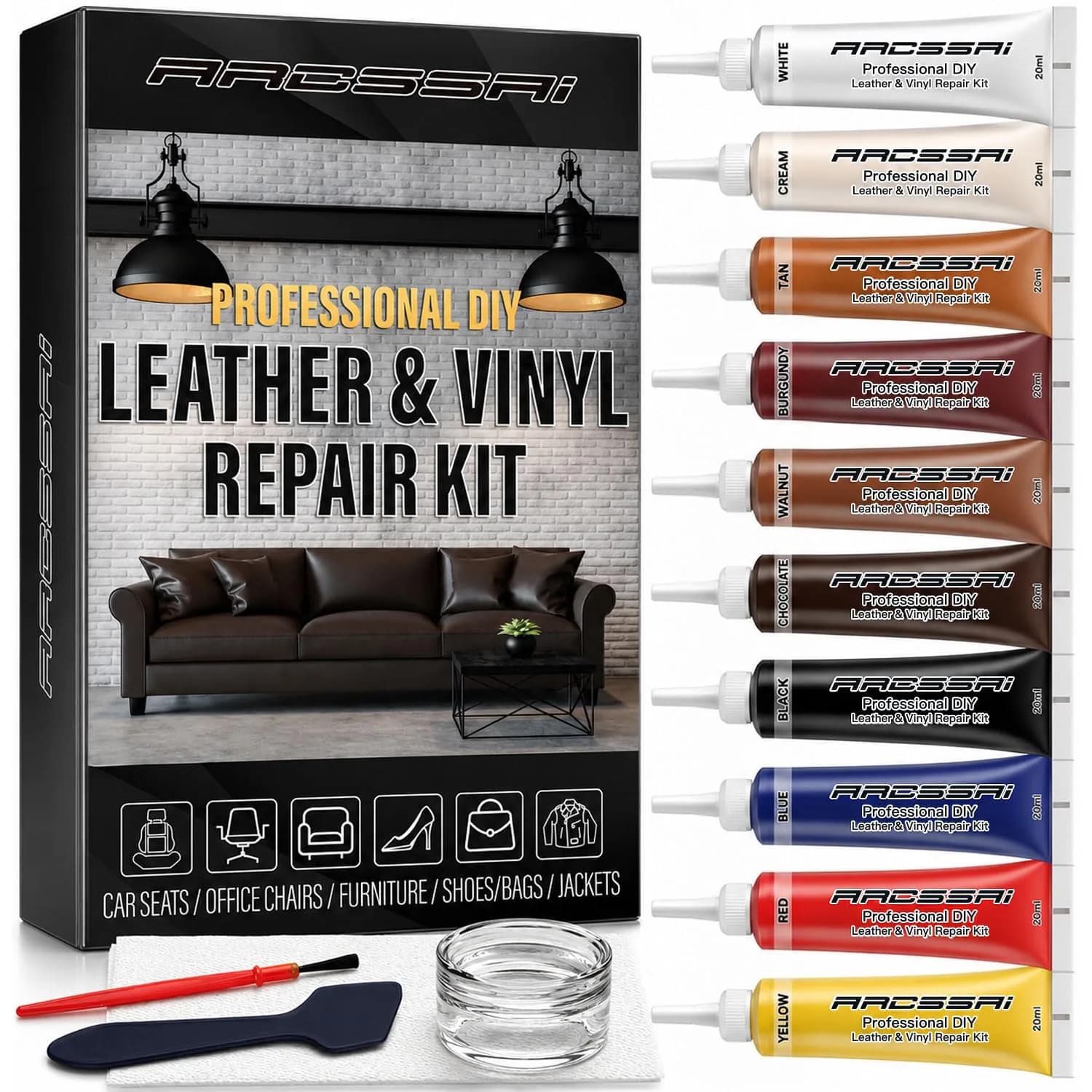 ARCSSAI ARCSSAL Leather Repair Kit for Furniture, Couch & Car Seats | Easy Color Matching & Professional Results - main product image