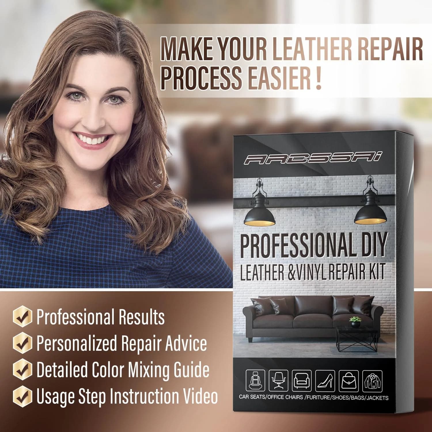 ARCSSAI ARCSSAL Leather Repair Kit for Furniture, Couch & Car Seats | Easy Color Matching & Professional Results - view 6