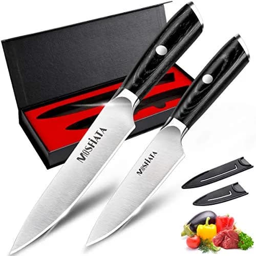 MOSFiATA 5” Chef Knife & 3.5” Fruit Knife Set with Sheath | German High Carbon Stainless Steel thumbnail 1