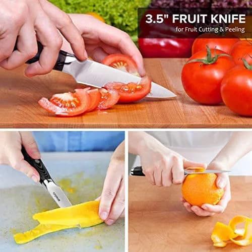 MOSFiATA 5” Chef Knife & 3.5” Fruit Knife Set with Sheath | German High Carbon Stainless Steel thumbnail 4