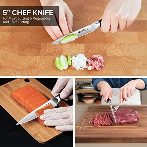 MOSFiATA 5” Chef Knife & 3.5” Fruit Knife Set with Sheath | German High Carbon Stainless Steel thumbnail 5