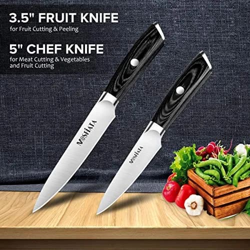 MOSFiATA 5” Chef Knife & 3.5” Fruit Knife Set with Sheath | German High Carbon Stainless Steel thumbnail 2