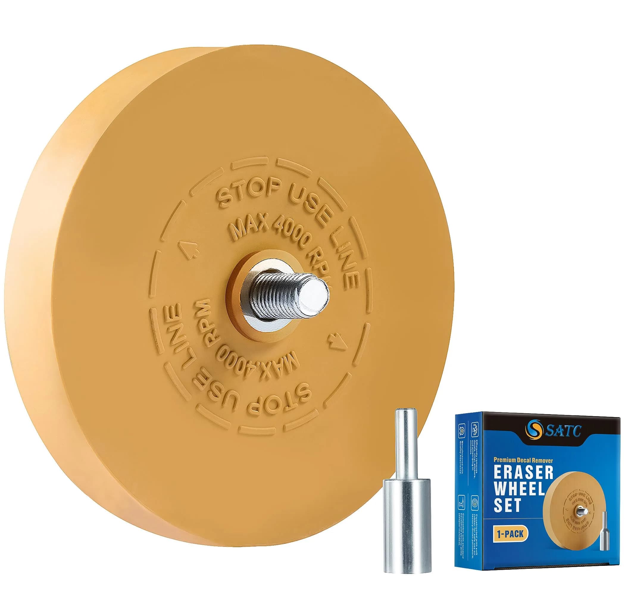 S SATC Decal Eraser Wheel with Adapter 3.25" (8.3 cm) | Removes Vinyl, Decals, Graphics & Double Faced Tape - main product image