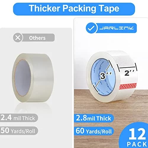 JARLINK Clear Packing Tape 2.8mil, 50mm x 55m (2" x 60 yd) | Heavy Duty BOPP Acrylic Adhesive Tape for Shipping & Sealing thumbnail 2