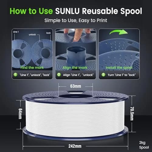 SUNLU PLA 3D Printer Filament, White, 1KG | Reliable, Easy to Use, High-Quality Prints thumbnail 7