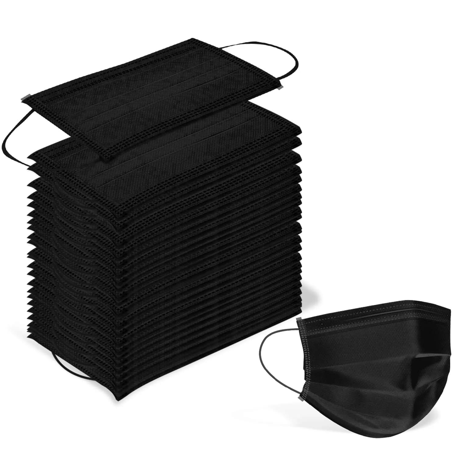 Wecolor Disposable Face Masks 120PCS, 3 Ply Breathable Non-Woven Fabric, Elastic Ear Loop, Black | Comfortable Fit for Daily Use