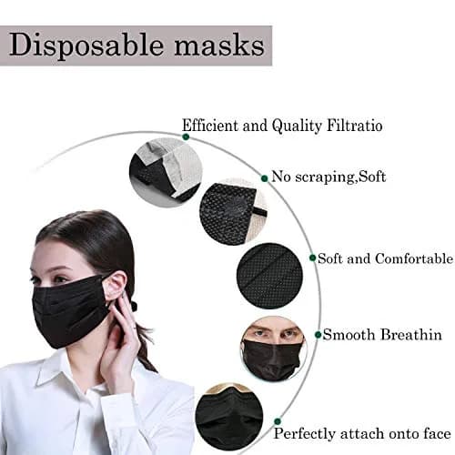 Wecolor Disposable Face Masks 120PCS, 3 Ply Breathable Non-Woven Fabric, Elastic Ear Loop, Black | Comfortable Fit for Daily Use thumbnail 4