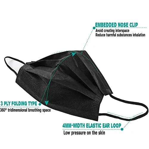 Wecolor Disposable Face Masks 120PCS, 3 Ply Breathable Non-Woven Fabric, Elastic Ear Loop, Black | Comfortable Fit for Daily Use thumbnail 5