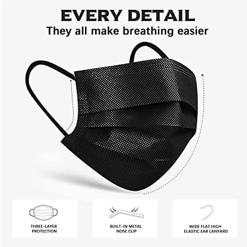 Wecolor Disposable Face Masks 120PCS, 3 Ply Breathable Non-Woven Fabric, Elastic Ear Loop, Black | Comfortable Fit for Daily Use thumbnail 7